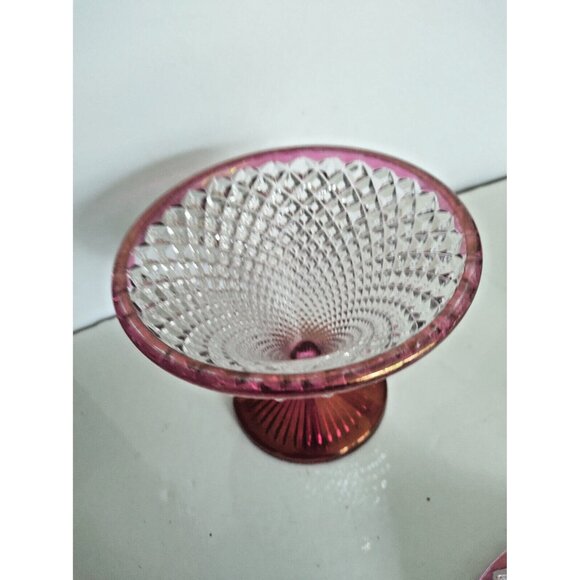 Vintage Westmoreland Glass Ruby Red & Clear English diamond Hobnail Compote - Picture 9 of 10